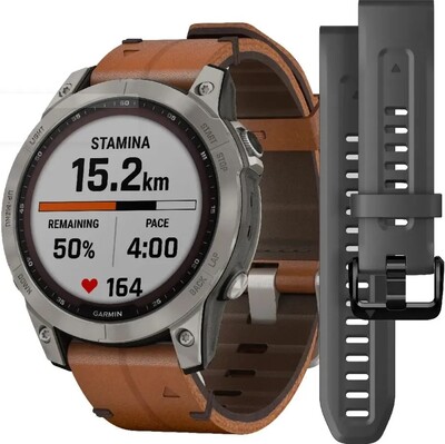 Часы Garmin Fenix 7 Pro Sapphire Solar Titanium Grey Brown 010-02777-30